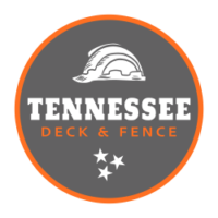 A logo for Tennessee Deck & Fence, a company that provides deck and fence services, featuring a hard hat icon.